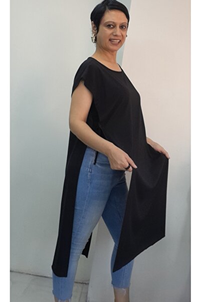 Mertcan Butik Black Multi-Purpose Side Lace-Up Below-The-Knee Concealer Vest Made of Combed Viscose