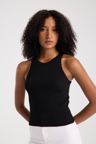 franky B Women's Ribbed Sleeveless Halter Neck Crop Knit Blouse