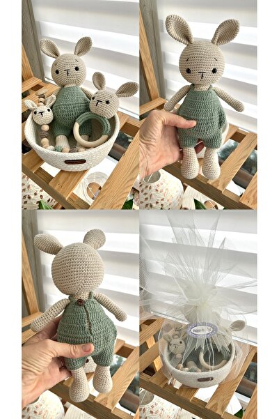 Happy Moon El örgüsü kaliteli bebek oyuncakları hediyelik sepet tavşancık uyk...