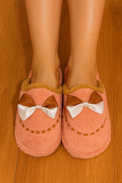 BYRAMSE Plush Comfortable and Useful House Slippers with Bow Tie Detail