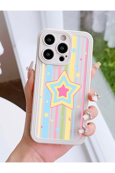 MİRAZ TASARIM iPhone 13 Pro Max Star Patterned Ecru Case