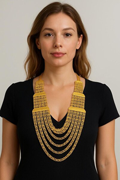 xesha 22 Ayar Altın Kaplama Madonna Kolye Urfa Akıtması Hint Kolye Çok Sıralı Gerdanlık