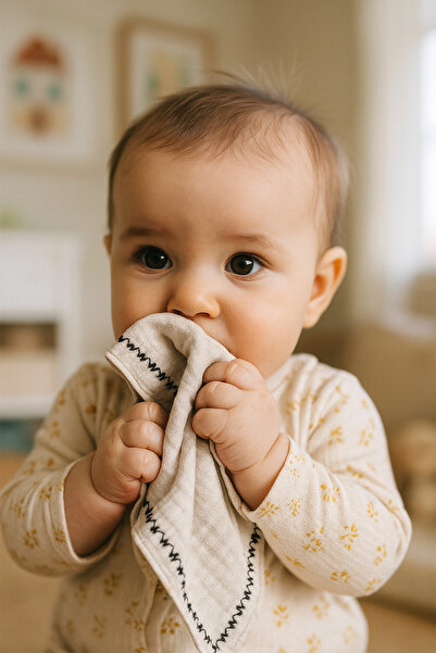 Çimen Butikk Muslin Baby Mouth Diaper 4 Layers 100% Cotton – Heart Embroidered 5-Piece Pack (with Collar Gift)