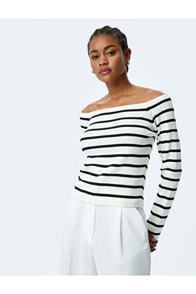 Koton Langärmliger Strickpullover mit freiliegenden Schultern