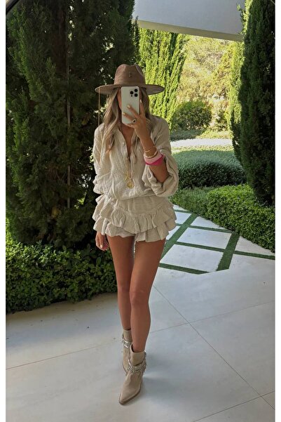 Miss Beyoğlu Beka muslin kumaş pileli şort elbise