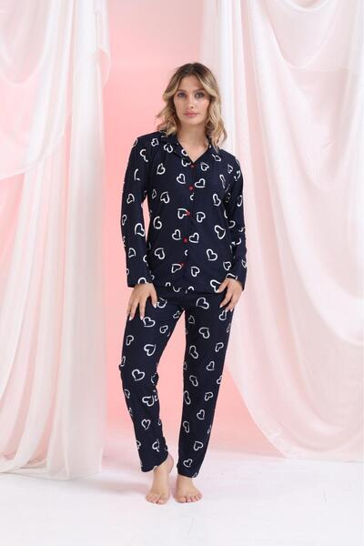 Hepyek Long Sleeve Front Button Suede Pajama Set