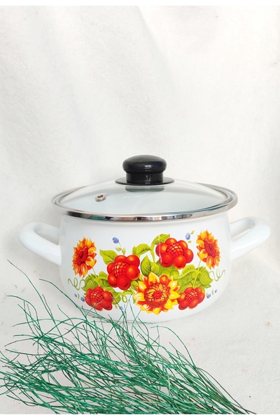 EBRULİEMAYE Sunflower Enamel Pot 2 Liters 18 cm Diameter Milk Yogurt Soup Pot