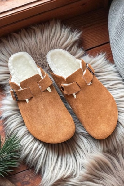 LAND OF CORK LC Land of Cork Anatomical Unisex Genuine Fur Indoor Slippers Natural Cork Sole Arch Supported House Slippers