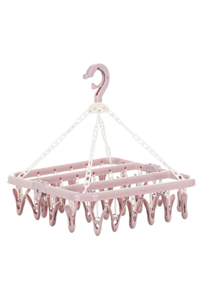 Flippy Uscator de rufe Flippy, 32 de cleme, Plastic, Pliabil, rotire 360 grade, 32x32 cm, Roz