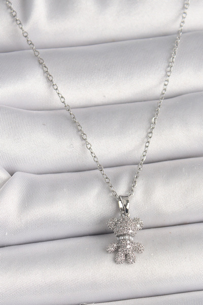 Epilons 316L الصلب الفضة اللون سلسلة الزركون حجر تيدي بير الشكل قلادة المرأة ...