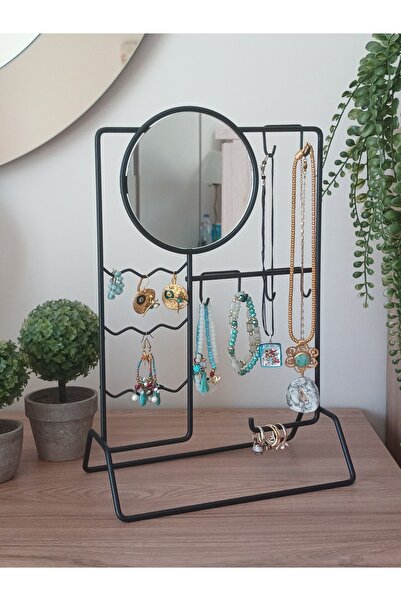 Firuze Hediyelik Wrought Iron Mirrored Jewelry Stand Ring Holder, Earring Hol...