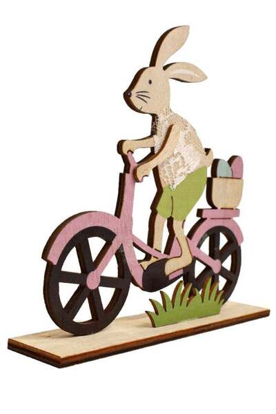Generic تحفة خشبية على شكل أرنب بدراجه ورديه (الأبعاد: 15 سم* 4 سم* 15 سم) – لمسة دفء وبهجة لديكور منزلك
