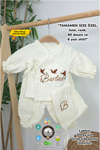 gros shop Müslin Yeni Doğan 4Katlı Organik %100Pamuk Kişiye Özgü Nakışlı Hast...