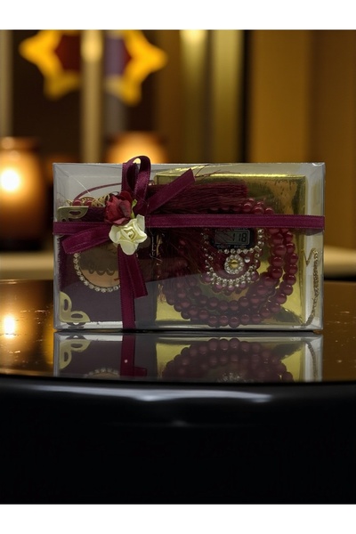 Hac AVM Özel Kutulu Mini Kuran, İnci Tesbih ve Taşlı Zikirmatik Hediyelik Set...