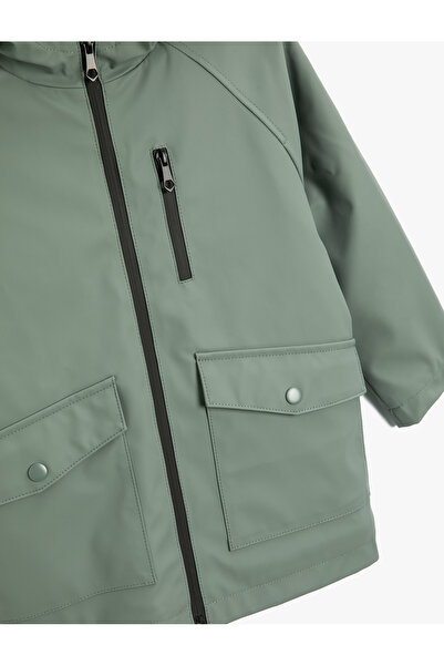 Koton Hooded Raincoat Plush Lined Waterproof Cover Pocket