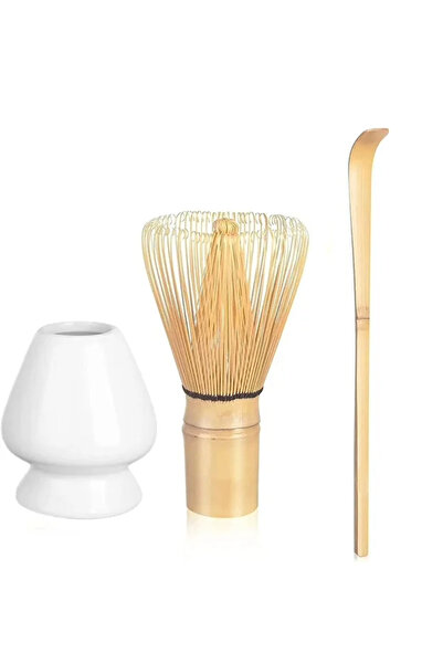 MATCHİVA 4lü Matcha Set Kase Whisk Tutucu Bambu Whisk Çırpıcı ve Bambu Kaşık