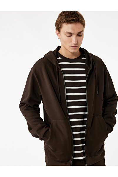 Koton Памучен кардиган с дълги ръкави, качулка и цип, с джоб