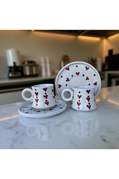 İlbay Çini Takı Red Heart Double Turkish Coffee Cup
