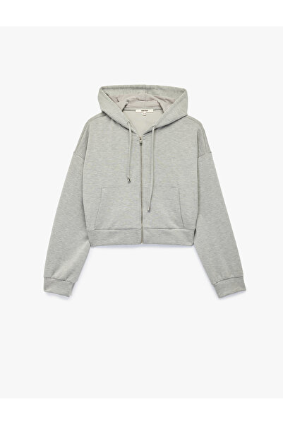 Koton Hanorac cu glugă cu mânecă lungă și fermoar din țesătură modal