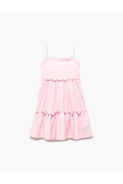 Koton Rochie midi cu volane, fără mâneci, cu bretele din frânghie