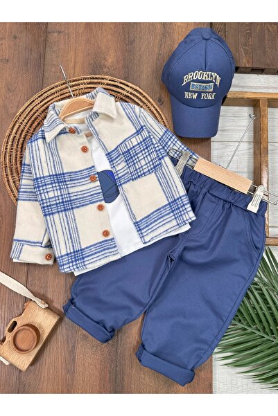 ADDA 4-Piece Baby Boy Set with Lumberjack Shirt, Cotton Printed Casual Pants, Comfortable Fabric and Hat
