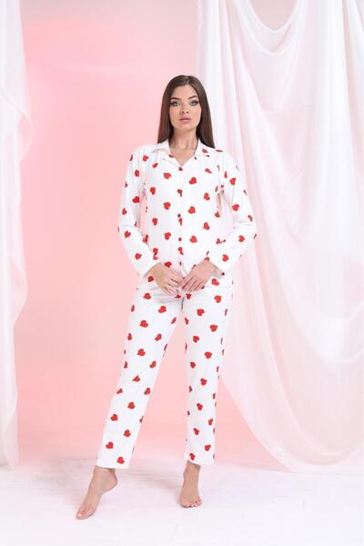 Hepyek Long Sleeve Front Button Suede Pajama Set