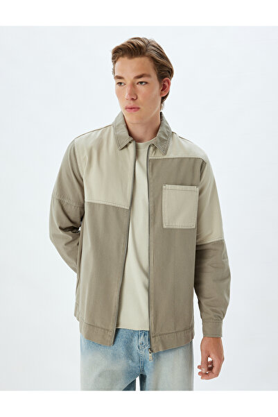 Koton Košile Bunda Barevný blokovaný design Kapsa na zip Detailní provedení Bavlna