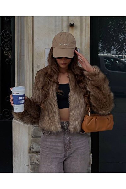 MODAGK شعر قصير صناعي للنساء معطف من الفرو الصناعي بني
