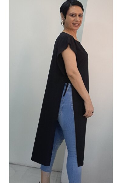 Mertcan Butik Black Multi-Purpose Side Lace-Up Below-The-Knee Concealer Vest Made of Combed Viscose