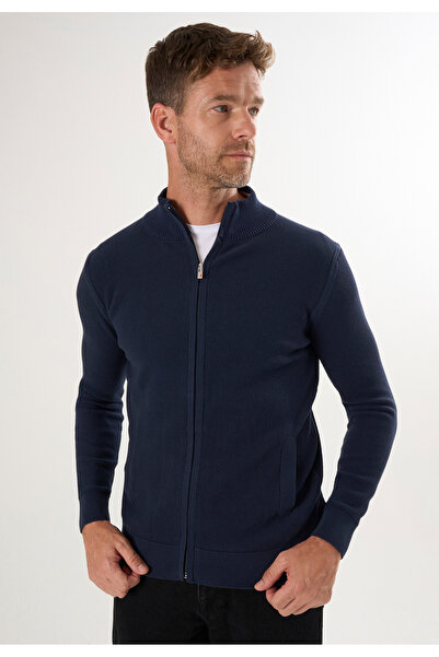 Felix Hardy Erkek Lacivert Fermuarlı Triko Hırka