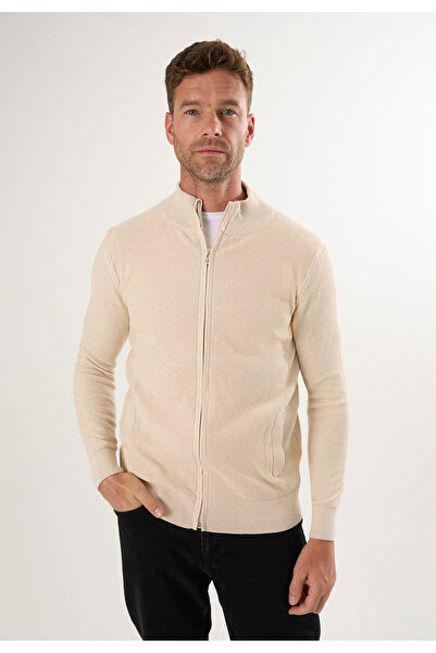 Felix Hardy Erkek Bej Fermuarlı Triko Hırka