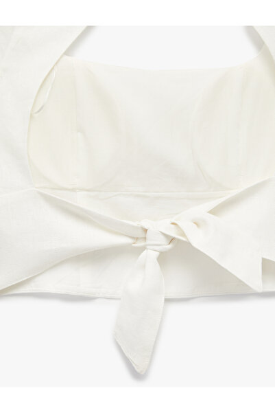 Koton Αμάνικη λινό μπλούζα με τετράγωνο λαιμόκοψη και λεπτομέρεια παραθύρου στην πλάτη