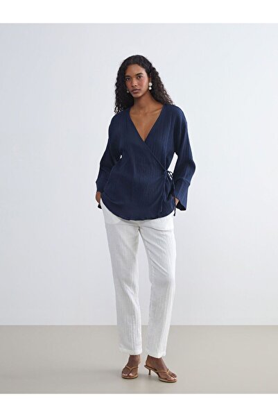 LC Waikiki Lcw Vision Double-Breasted Collar Textured Muslin Women's Kimono