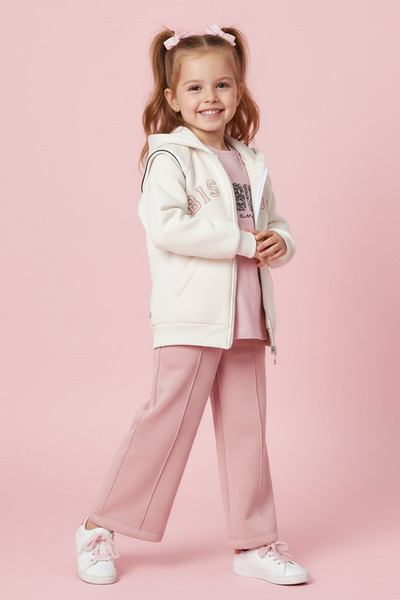 Minika Girls' Tracksuit Set 3-Piece – Hooded Sweatshirt, Sweatshirt and Wide-Leg Pants |   5-8 Years Old