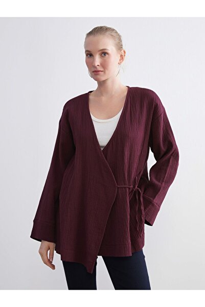 LC Waikiki Double Breasted Collar Textured Women's Kimono