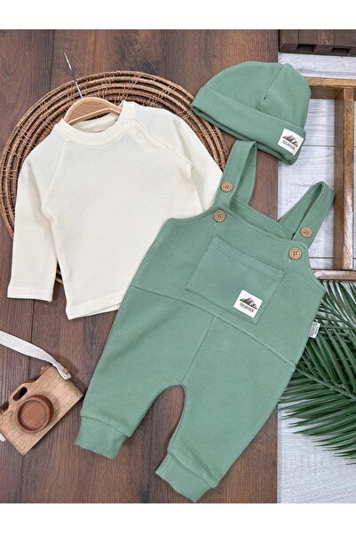 ADDA Waffle Fabric Cotton Bodysuit Beanie 3-Piece Salopet Boy Baby Jumpsuit