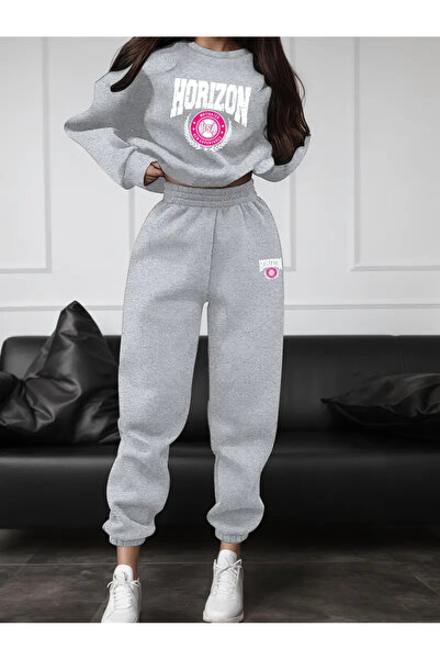 macklin Unisex Men's and Women's Horizon Printed 3 Thread Crew Neck Tracksuit Set