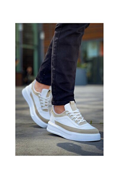 gizlitopuk حذاء رياضي رجالي أبيض بيج بكعب خفي يزيد الطول 7 سم طراز GT0100