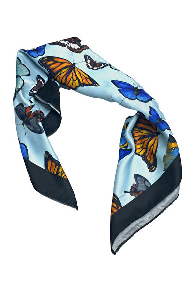 Sultan İpek Kelebek Desenli Fular / Bandana 52x52