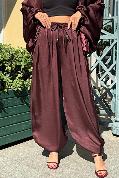 Suziş بنطلون شالوار من الساتان مع حزام مطاطي عند الخصر 51199