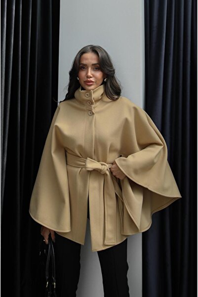 Havoş Camel Belted Cashmere Poncho