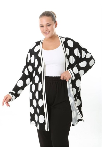 Butik Nilyam Women's Plus Size Stripe Detailed Patterned Long Sleeve Stretchy Viscose Cardigan 25004