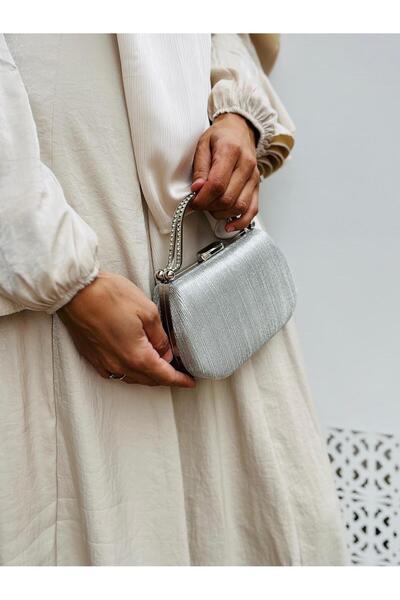 H&D COLLECTİON Geantă de seară pentru femei cu 2 bretele, cu detalii de piatră și lanț