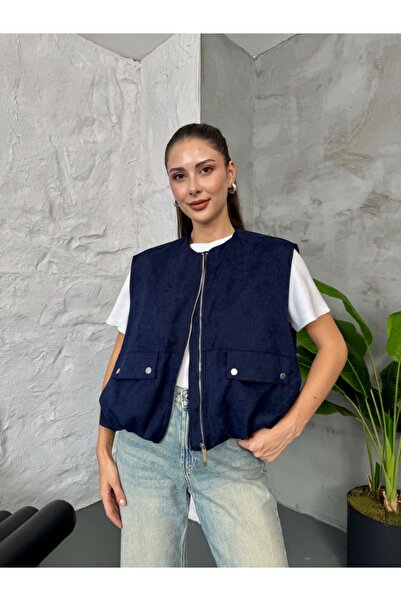 Elif Özbey Butik Синій дизайн замшевий жилет