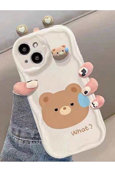 MİRAZ TASARIM iPhone 13 Bear Decorated Ecru Case