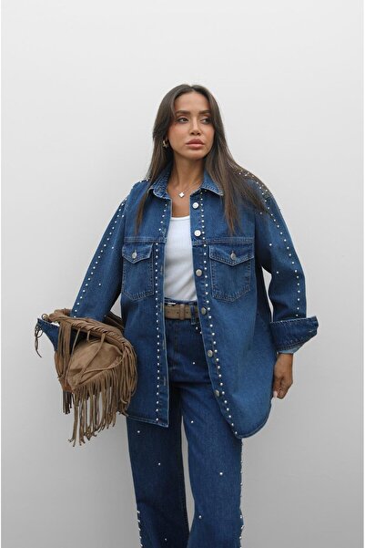 Havoş Blue Staple Detailed Shirt Pants Denim Suit