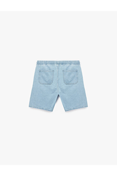 Koton Cotton Bermuda Baggy Jean Shorts with Tie Waist and Pocket Detail