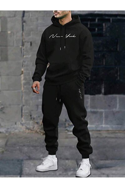 macklin Men's New York Printed Oversize 3 Thread Hooded Tracksuit Set