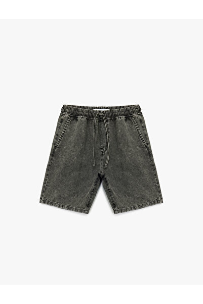 Koton Baggy Jean Shorts with Tie-Up Waist, Cotton, Pocket Detail