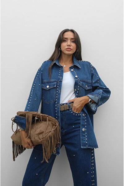 Havoş Blue Staple Detailed Shirt Pants Denim Suit